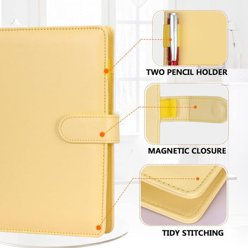 Classycoo A5 Leather Notebook Binder, 6 Ring Binder Planner Notebook Cover for A5 Filler Paper, Loose Leaf Personal Planner Binder Cover with Magn...