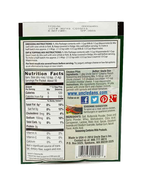 Uncle Dan’s, Creamy Ranch | Singles Packet – 0.75oz (Pack of 1)...