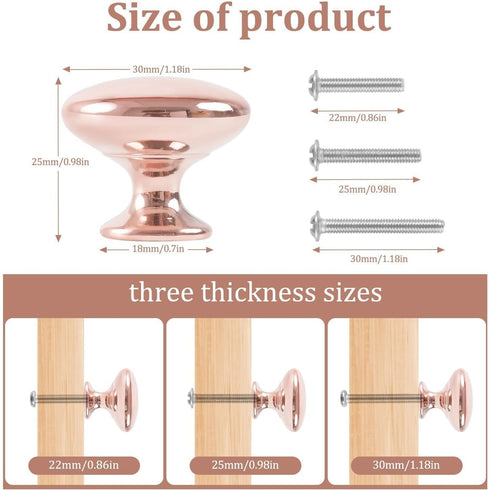 4X Polished Chrome Cabinet Hardware Round Mushroom Knob Drawer Handles 30mm/1.18" for Kitchen Cupboard Furniture Chest Door Dresser Bathroom (Rose...