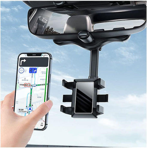 Car Mearview Mirror Bracket,360°Rotatable and Retractable Car Phone Holder,for iPhone and All Smartphones...