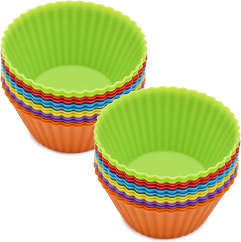 Silicone Cupcake Baking Cups 24 Pack, Reusable & Non-stick Muffin Cupcake Liners Holders Set for Party Halloween Christmas, Easy Clean Pastry Muff...