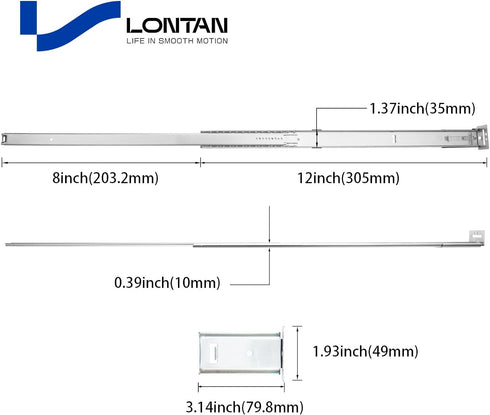 LONTAN 1 Pcs Bottom Mount Centered Drawer Slides for Cabinet & Dresser Drawers 12 Inch Heavy Duty Center Mount Drawer Slides 8" Extension Glide Tr...