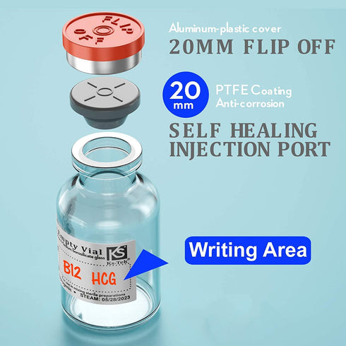 10pcs 20ml Sterile Empty Vial with Plastic Aluminum Flip Off Caps?Penicillin Bottle 20mm Crimp Top Sterile Transparent Borosilicate Lab Sample Via...