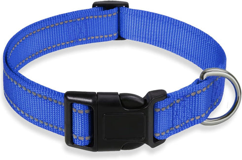 Reflective Dog Collar with Buckle Adjustable Safety Nylon Collars for Small Medium Large Dogs, Navy Blue L...