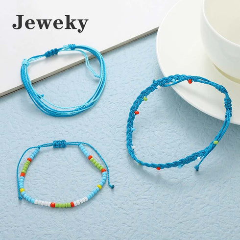 Boho Anklet Layered Beaded Anklet Bracelets Rope Ankle Chain Summer Beach Foot Jewelry for Women (Blue)...
