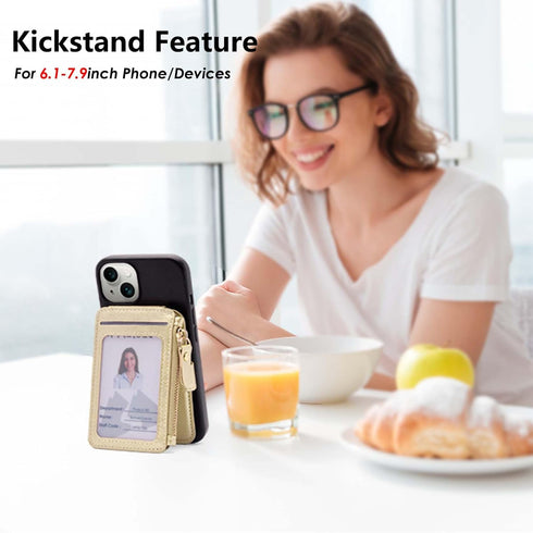 M-Plateau Phone Wallet Stick On PU Leather Card Holder With Zipper Coin Pocket Compatible with iPhone and iPhone Case for Women With 3M Adhesive A...