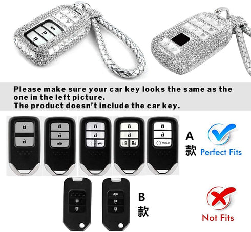 Car Key Shell Fob Key Cover with Bling Rhinestones For Honda Civic Accord CRV HRV...