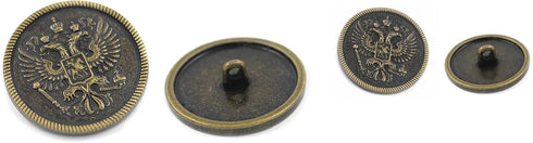 Bezelry Two-Headed Eagle Metal Shank Double Blazer Button Set. 6 Pcs of 25mm, 8 Pcs of 18mm (Antique Brass)...