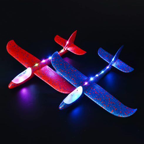 BAOHUA 2 Pack LED Airplane Launcher Toys, 17.5" Large Throwing Foam Plane, 2 Flight Mode Catapult Plane for Kids, Outdoor Sport Flying Toys for 3 ...