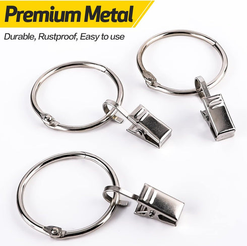 36 Pack Heavy Duty Nickel Plated Metal Curtain Rings with Clips Hooks Open Rings for Curtains and Robs,Easy to Open and Close(Silver)...