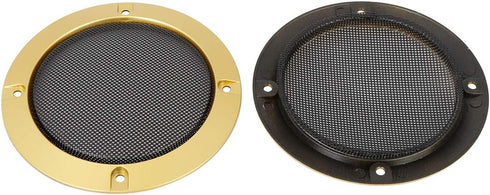 X AUTOHAUX 2pcs 4" Car Metal Audio Speaker Cover Black Glossy Mesh Subwoofer Grill Horn Guard Decorative Circle Grille Protector Gold Tone...