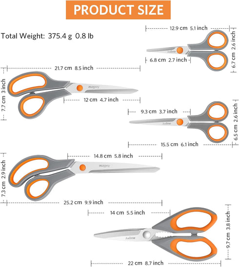 Kitchen Scissors Set, Knife-Grade Stainless Steel, TPR Comfortable Handle All Purpose Scissors, Include One Poultry Shears and Four Different Size...