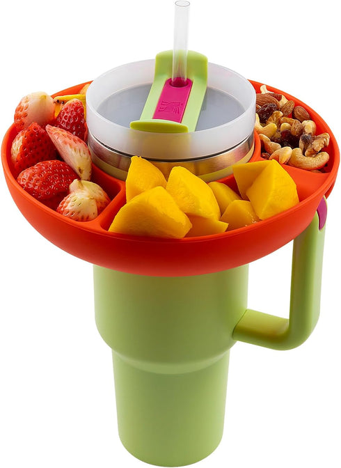 ALIENSX Snack Bowl for Stanley 40 oz Tumbler with Handle, Reusable Snack Ring for Stanley 40oz Cup, Silicone Snack Tray Bowl with Four Compartment...