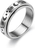 COLORFUL BLING 4 Piece Stainless Steel Spinner Band Ring Set Hypoallergenic Relieving Stress Moon Star Heart Sand Blast Finish Wedding Ring...