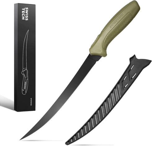 Swiss+Tech 9" Fillet Knife for Fish, Fishing Knife for Filleting and Boning, with Floating Foam Handle&Protective Sheath...