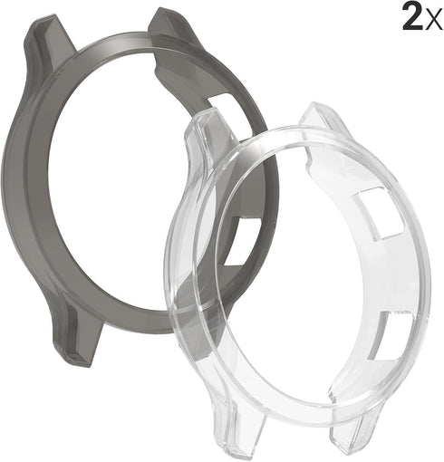 kwmobile Frame Cover Compatible with Garmin Venu 2 Cover (2-Pack) - Clear Silicone Case - Black/Transparent/Transparent...