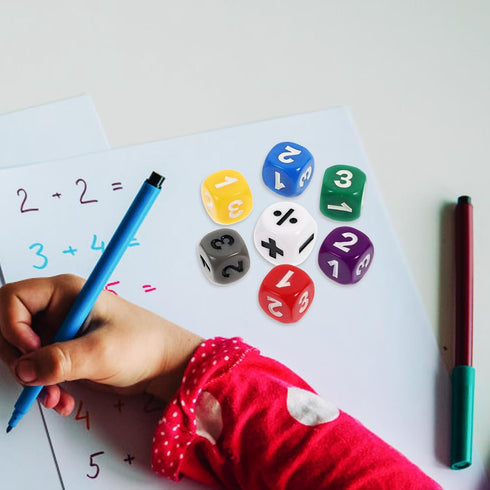 Role Playing Dice 7pcs Number Suits Role Playing Dice Party Game Dices Mathematics Sign Dice Math Dices Set Teaching Auxiliary Tool Acrylic Cospla...