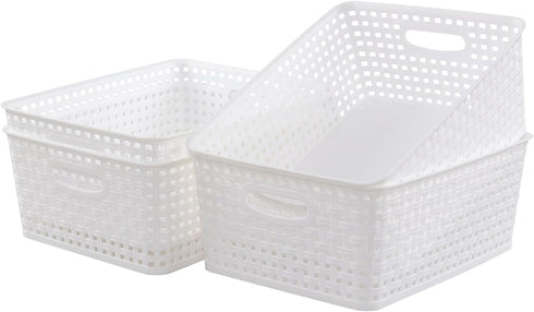 Plastic 8 L Storage Baskets, Medium Kitchen Baskets, White, 4 Packs...