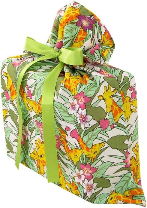 VZWraps Giraffes Reusable Fabric Gift Bag for Baby Shower or Birthday (Medium 17 Inches High by 18 Inches Wide)...