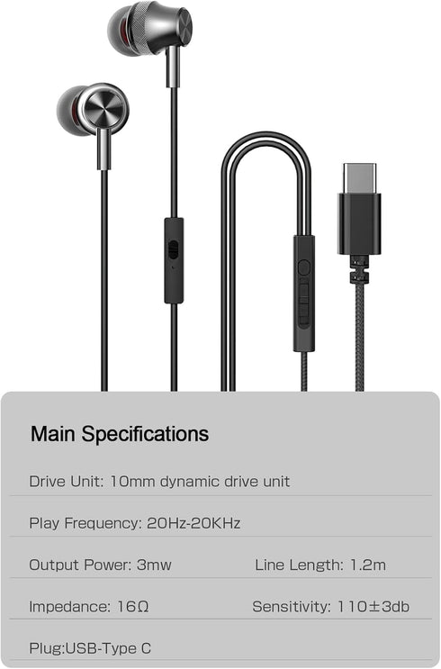 USB C Headphone,USB Type C Earphone with Microphone Noise Isolated & Volume Control with Heavy Stereo, Compatible for Samsung S20/S21/Note10 Huawe...