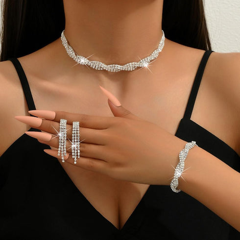 Unicra Wedding Jewelry Sets Silver Rhinestone Necklace Earrings Bracelet Sets Prom Jewelry Accessories for Women and Brides...