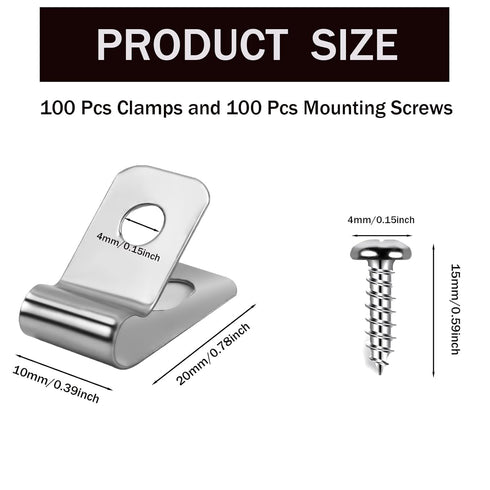 Wire Fence Clips-100 Pcs Fence Wire Clamps with 100Pcs Screws Stainless Steel Agricultural Fencing Mounting Clips Fit 12-16 Gauge Welded Wire to W...