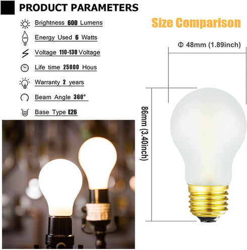 Frosted E26 LED Bulb 6W Equal E26 Edison Bulb 60 Watt Neutral White 4000K E26 Bulb Dimmable AC120V 600lm A15 Light Bulb led for Rustic Sputnik,Cha...