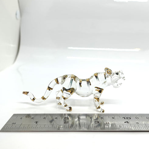 Tiger Miniature Figurines Hand Blown Glass Art Animals Collectible Gift Home Décor (Clear Gold)...