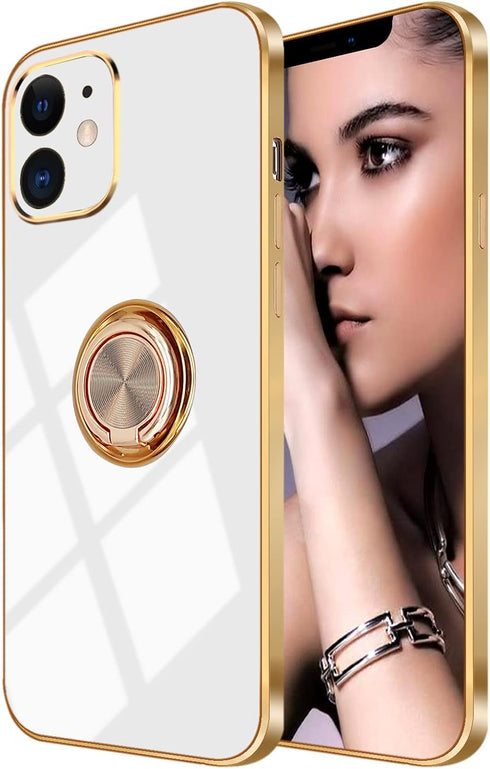 Omorro iPhone 12 Mini Ring Holder Case with 360 Rotation Kickstand, Glitter Plating, Rose Gold Edge, Magnetic Car Mount, Slim Soft Case for Women ...