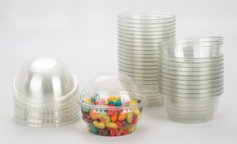 Golden Apple, 5oz-30sets Clear Plastic Cups for Ice Cream, Dessert Cups, Snack Bowl with Dome lids no Hole...