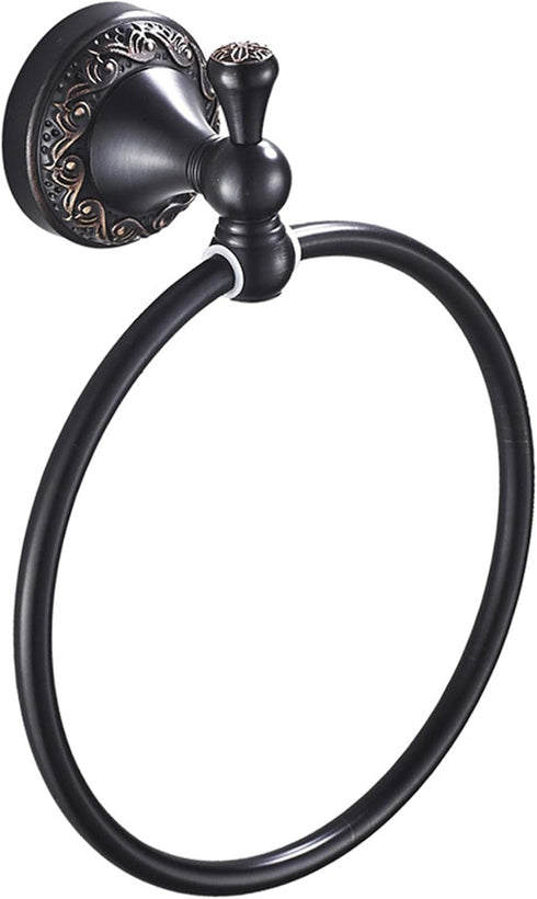 Oil Rubble Bronze Brass Bath Towel Ring, Wall Mounted Black Bathroom Hardware Accessories, Pattern Carving Design...