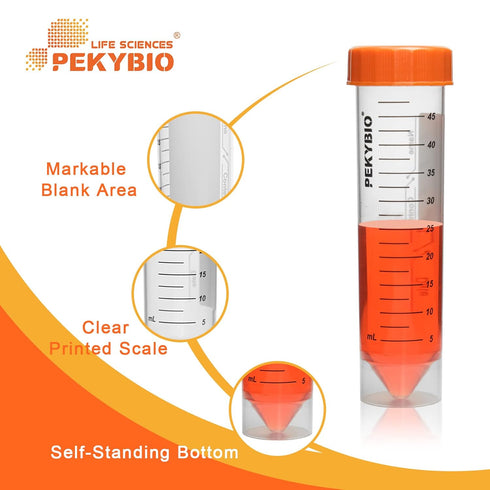 50ml Centrifuge Tubes Self-Standing Sterile Plastic Graduated Test Tube with Screw Cap, DNase/RNase Free, Pack of 25...
