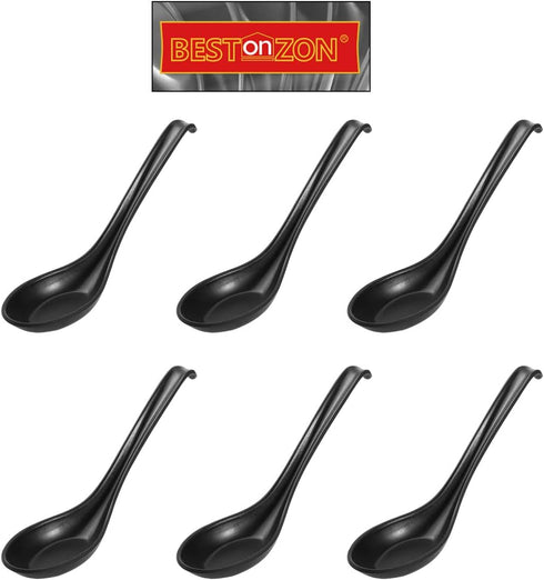 6Pcs Asian Soup Spoons, Melamine Rice Spoons Tablespoon, Chinese/Japanese Kitchen Soup Spoons for Cereal, Small Spoons for Ramen , Deep Oval Hook ...