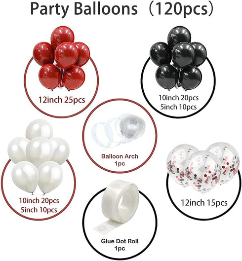 KBZVNAF Black Red Balloons Garland Arch Kit - 120Pcs White Red Black Confetti Latex Balloons for Wedding Baby Shower Birthday Graduation Party Dec...