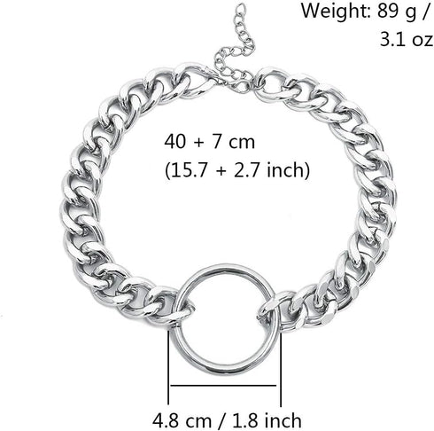 Women's Alloy Choker Necklace Heavy Cuban Chunky Chain Punk Gothic Necklaces - Silver Circle...