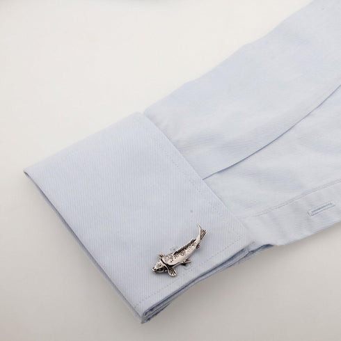 Japanese Koi Catfish Cat Fish Fishing Noodling Pair Cufflinks in a Presentation Gift Box & Polishing Cloth...