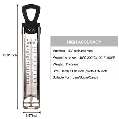 Candy Thermometer Deep Fry/Jam/Sugar/Syrup/Jelly Thermometer with Hanging Hook & Pot Clip Stainless Steel Cooking Food Thermometer Quick Reference...