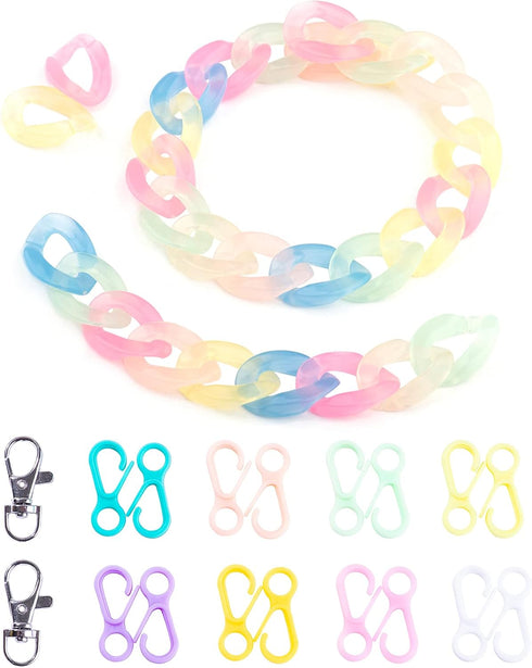 Forise 150PCS Acrylic Chain Link Rings with Lobster Clasp - Transparent Resin Chain Bulk Quick Necklace Link Connectors for Jewelry DIY Craft Maki...