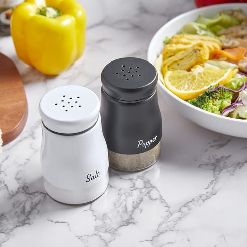 Salt and Pepper Shakers Set, Bivvclaz 5 Ounce Stainless Steel Salt and Pepper Dispenser with Glass Bottom, Cute Salt and Pepper Shakers for Modern...