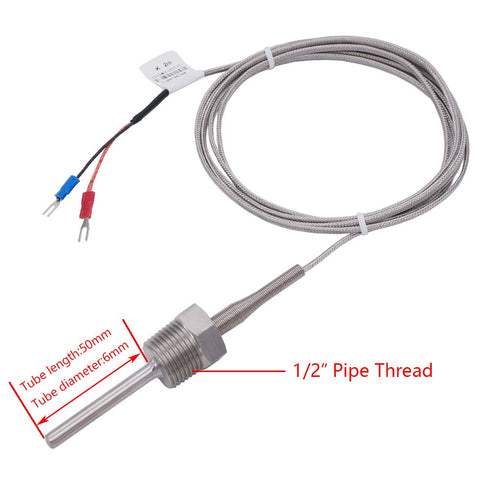 2M Thermistor K-Type Probe Thermocouple Sensor & Meter Temperature Controller,1/2" NPT 6 X 50MM Long Probe Thermocouple Temperature Range from 0 t...
