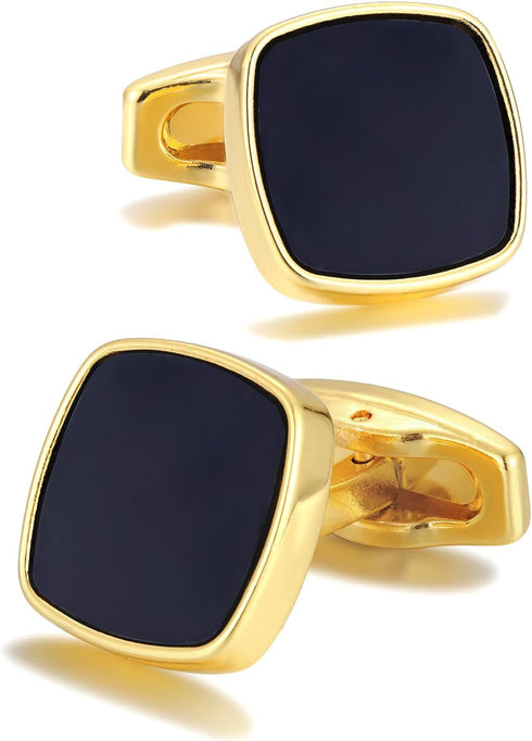 Square Cufflinks for Men Black Cuff Links Black Gold Classic for Wedding Business Groom Best Man...