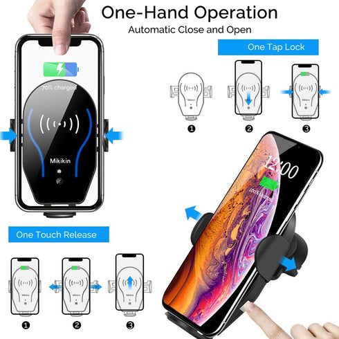 Wireless Car Charger Mount, Mikikin Auto-Clamping Qi 10W 7.5W Fast Charging Car Phone Holder Air Vent Compatible with iPhone 14 13 12 Pro Max Mini...