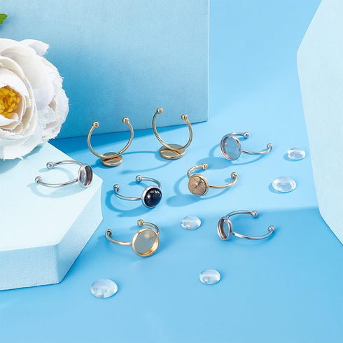 UNICRAFTALE 20 Sets 2 Sizes 2 Colors DIY Blank Dome Cuff Ring Making Kit Golden Ring Blanks Adjustable Ring Blank Base with Cabochons Stainless St...