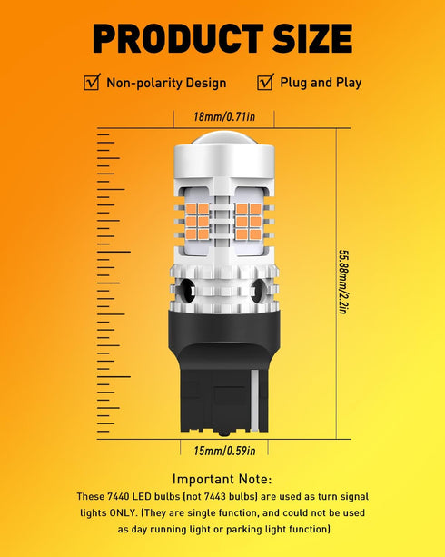OXILAM 7440 LED Bulbs Amber Yellow 4000LM for Turn Signal Lights with Build-in Load Resistor CANBUS Error Free T20 7440NA 7441 W21W WY21W Blinker ...