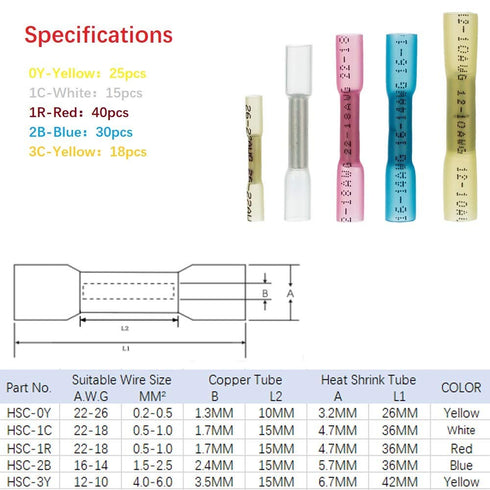 Heat Shrink Wire Connectors - 128PCS Solder Seal Wire Connectors Insulated Waterproof Wire Terminals Electrical Butt Splice Butt Connectors for Ma...