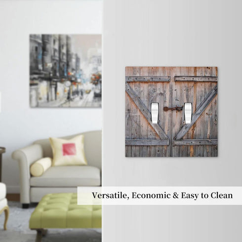 Wood Door 2 Gang Double Toggle Light Switch Cover Decorative Wall Plate Electrical Faceplate for Country Farm Bathroom Home Living Room Decor 5" x...