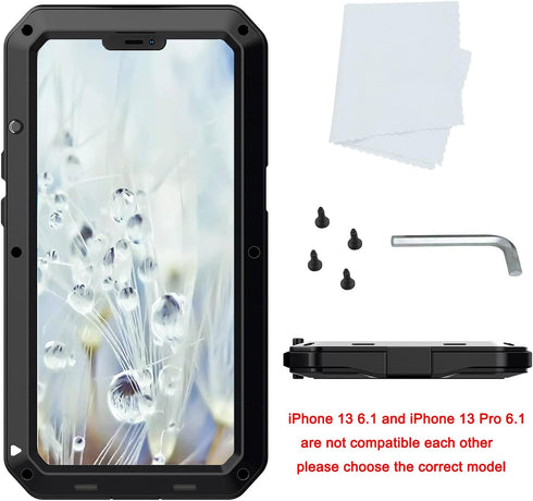 Marrkey for iPhone 13 Case, 360 Full Body Protective Cover Heavy Duty Shockproof Tough Armour Aluminum Metal Case with Silicone Built-in Screen Pr...