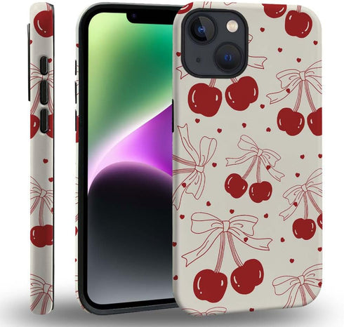 for iPhone 14 Plus Case,HH2 Red Cherry Bows Hybrid 2 Layer Hard Shell Silicone Protective Pattern Design Case...