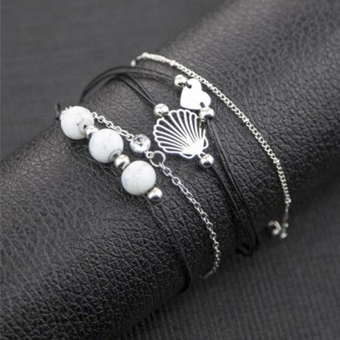 5pcs Bracelets for Womens, Charm Bead Shell Jewellery Bohemia Beach Seashell Ankle Bracelet Stackable Summer Daily Rope Women Bracelet...