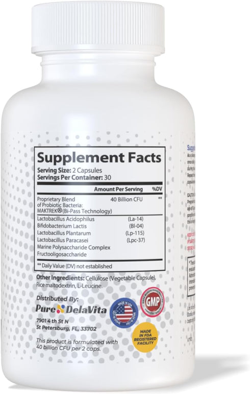 Probiotic 40 Billion CFU - Vegan, Prebiotics, Bi-Pass Delivery - Digestive Health, Gluten-Free, Soy-Free, Non-GMO, Made in USA (60 Capsules)...